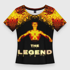 Женская футболка 3D Slim с принтом Кунг фу легенда Брюс Ли в Петрозаводске,  |  | боец | брюс ли | кунг фу | кунгфу | легенда | мастер | огненный