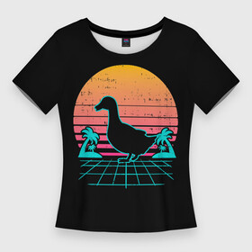 Женская футболка 3D Slim с принтом Ретро утка в Петрозаводске,  |  | 80 | 90 | duck | mesh | night | palm trees | retro | sunset | закат | ночь | пальмы | ретро | сансет | сетка | утка