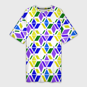 Платье-футболка 3D с принтом Разноцветный неоновый геометрический узор в Петрозаводске,  |  | геометрические фигуры | геометрический узор | неоновый зеленый | неоновый узор | разноцветный | фиолетовый