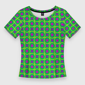 Женская футболка 3D Slim с принтом Фиолетовые кружочки на зеленом фоне в Петрозаводске,  |  | абстрактные | геометрия | классика | классические | нейтральные | спокойные | узор | узоры