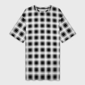 Платье-футболка 3D с принтом Black and white tartan check в Петрозаводске,  |  | black and white | tartan | клетка | клетчатый узор | узор в клетку | черно белый | шотландка