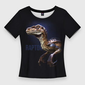 Женская футболка 3D Slim с принтом Динозавр раптор в Петрозаводске,  |  | velociraptor | велоцераптор | велоцираптор | динозавры | раптор | хищные динозавры