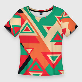 Женская футболка 3D Slim с принтом Треугольный хаос в Петрозаводске,  |  | Тематика изображения на принте: абстракция | геометрия | динамика | линии | треугольники | углы
