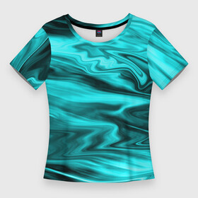 Женская футболка 3D Slim с принтом Неоновый бирюзовый мраморный узор в Петрозаводске,  |  | абстрактный узор | бирюзовый | мрамор | неоновый | неоновый узор | черные разводы