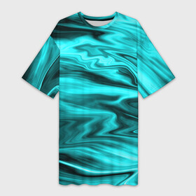 Платье-футболка 3D с принтом Неоновый бирюзовый мраморный узор в Петрозаводске,  |  | абстрактный узор | бирюзовый | мрамор | неоновый | неоновый узор | черные разводы