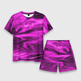 Мужской костюм с шортами 3D с принтом Розово пурпурный закат в Петрозаводске,  |  | абстрактный узор | малиновый | мрамор | мраморный узор | пурпурный | пятна | разводы | размытый фон