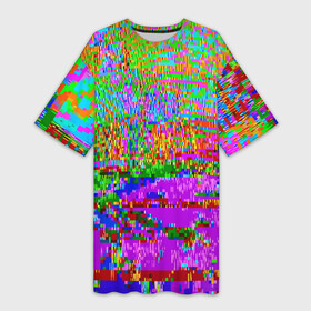 Платье-футболка 3D с принтом Пиксельный глитч арт паттерн в Петрозаводске,  |  | abstraction | art | glitch | neon | pattern | pixel | абстракция | арт | глитч | неон | паттерн | пиксель