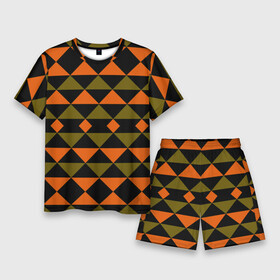 Мужской костюм с шортами 3D с принтом Геометрический узор черно оранжевые фигуры в Петрозаводске,  |  | геометрические фигуры | геометрический узор | оливковый | оранжевый | рыжий | треугольники