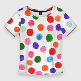 Женская футболка 3D Slim с принтом Веселые акварельные кружочки в Петрозаводске,  |  | акварель | горох | горошек | кистью | краска | круги | круглые | кружки | кружочки | орнамент | паттерн | праздничное | принт | пятна | разноцветный | точки | узор
