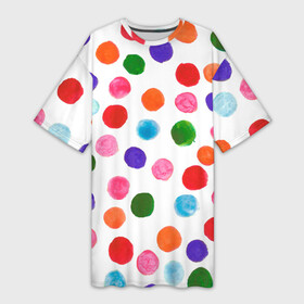 Платье-футболка 3D с принтом Веселые акварельные кружочки в Петрозаводске,  |  | акварель | горох | горошек | кистью | краска | круги | круглые | кружки | кружочки | орнамент | паттерн | праздничное | принт | пятна | разноцветный | точки | узор