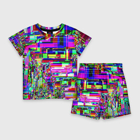 Детский костюм с шортами 3D с принтом Яркий авангардный глитч в Петрозаводске,  |  | abstraction | color | glitch | pixels | vanguard | абстракция | авангард | глитч | пиксели | цвет