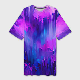 Платье-футболка 3D с принтом Purple splashes в Петрозаводске,  |  | Тематика изображения на принте: abstraction | blue | bright | brush | multicoloured | paint | pink | purple | splashes | абстракция | арт | брызги | кисть | краска | рисунок | розовый | синий | темный | фиолетовый | яркий