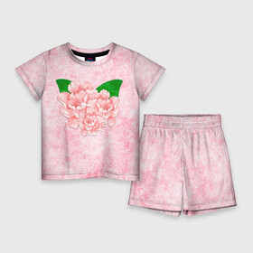 Детский костюм с шортами 3D с принтом Цветы гранж в Петрозаводске,  |  | акварельные цветы | гранж | розовые цветы | розовый гранж | цветы