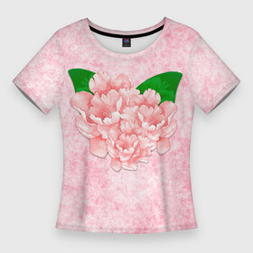 Женская футболка 3D Slim с принтом Цветы гранж в Петрозаводске,  |  | Тематика изображения на принте: акварельные цветы | гранж | розовые цветы | розовый гранж | цветы