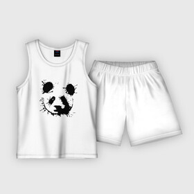 Детская пижама с шортами хлопок с принтом Прикольный панда  клякса в Петрозаводске,  |  | blot | ears | muzzle | panda | клякса | панда | уши
