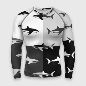 Мужской рашгард 3D с принтом Стая акул  pattern в Петрозаводске,  |  | Тематика изображения на принте: fin | pack | pattern | shark | tail | акула | паттерн | плавник | стая | хвост