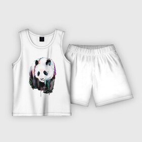 Детская пижама с шортами хлопок с принтом Панда  акварель в Петрозаводске,  |  | bear | ears | eyes | muzzle | nose | panda | paws | watercolour | акварель | глаза | лапы | медведь | нос | панда | уши