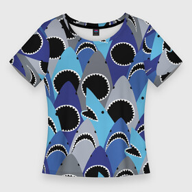Женская футболка 3D Slim с принтом Пасть акулы  паттерн в Петрозаводске,  |  | jaw | pattern | shark | teeth | акула | зубы | пасть | паттерн