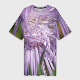 Платье-футболка 3D с принтом Астра в стиле хаос в Петрозаводске,  |  | Тематика изображения на принте: астра | беспорядок | дача | игла | лепесток | лето | природа | растение | тонкий | участок | фазенда | фиолетовый | хоас | цветение | цветовод | цветоводство | цветок | цветы