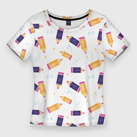 Женская футболка 3D Slim с принтом Карандашики в Петрозаводске,  |  | 1 сентярбря | день знаний | карандаши | первоклассник | цифры | школа