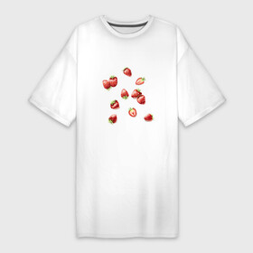 Платье-футболка хлопок с принтом Клубничная россыпь в Петрозаводске,  |  | berries | green | red | strawberry | summer | sweet | зеленый | зелень | клубника | клубничка | красный | лето | нарисовано вручную | сладкий | ягоды