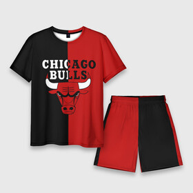 Мужской костюм с шортами 3D с принтом Чикаго Буллз black  red в Петрозаводске,  |  | basketball | chicago bulls | баскетбол | быки | чикаго буллз