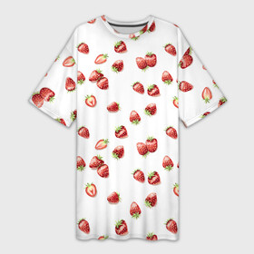 Платье-футболка 3D с принтом Клубничка, паттерн в Петрозаводске,  |  | berries | harvest | pattern | strawberry | summer | vegan | веган | клубника | клубничка | лето | огород | паттерн | правильное питание | россыпь | сад | урожай | ягоды