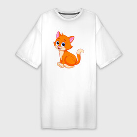 Платье-футболка хлопок с принтом Оранжевый котик сидит и смотрит в Петрозаводске,  |  | abstraction | animal | art | artwork | cat | colorful | colors | graphics | kitten | patterns | surrealism | sweethuman | sweethumen | абстракция | арт | графика | животное | искусство | кот | котёнок | котик | кошка | разноцветный | сюрреализм | узоры | 