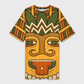 Платье-футболка 3D с принтом Polynesian tiki CHILLING в Петрозаводске,  |  | Тематика изображения на принте: africa | bora bora | fiji | hawaii | island | nature | ocean | polynesia | samoa | tahiti | tiki | африка | гаваи | истукан | лето | орнамент | острова | пляж | полинезия | серфинг | тики | тропики | туризм | этнический