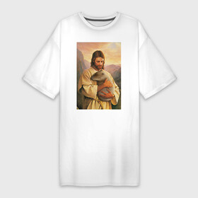 Платье-футболка хлопок с принтом Иисус и капибара в Петрозаводске,  |  | capybara | животные | звери | иисус | капибара | мем
