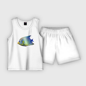 Детская пижама с шортами хлопок с принтом Тропическая разноцветная рыба в Петрозаводске,  |  | color | fin | fish | summer | tail | tropics | лето | плавник | рыба | тропики | хвост | цвет