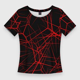 Женская футболка 3D Slim с принтом Intersecting red rays в Петрозаводске,  |  | horizontal | intersection | minimalist | parallel | red | stripe | vertical | вертикальный | горизонтальный | красный | минималистский | параллельный | пересекающийся | пересечение | полоса