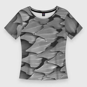 Женская футболка 3D Slim с принтом Кожа акулы  броня в Петрозаводске,  |  | armor | pattern | shark | skin | texture | акула | броня | кожа | паттерн | текстура
