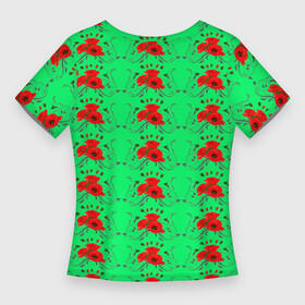 Женская футболка 3D Slim с принтом Blooming red poppies в Петрозаводске,  |  | background | beauty | color | colorful | floral | green | natural | petals | plant | wild | дикий | естественный | зеленый | красные | красота | красочные | лепестки | маки | растение | фон | цвет | цветочный