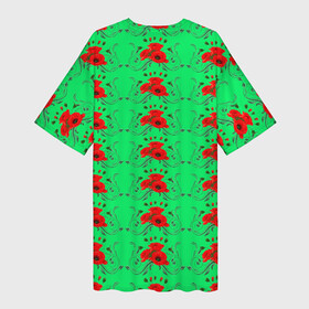 Платье-футболка 3D с принтом Blooming red poppies в Петрозаводске,  |  | background | beauty | color | colorful | floral | green | natural | petals | plant | wild | дикий | естественный | зеленый | красные | красота | красочные | лепестки | маки | растение | фон | цвет | цветочный