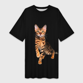 Платье-футболка 3D с принтом Бенгальский котенок в Петрозаводске,  |  | bengal cat | бенгал | бенгальская кошка | бенгальский кот | бенгальский котенок | порода бенгал | снежный бенгал
