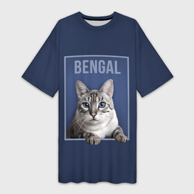 Платье-футболка 3D с принтом Снежный бенгал в Петрозаводске,  |  | bengal cat | бенгал | бенгальская кошка | бенгальский кот | бенгальский котенок | порода бенгал | снежный бенгал