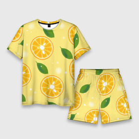 Мужской костюм с шортами 3D с принтом Сочные апельсины в разрезе в Петрозаводске,  |  | апельсин | еда | оранж | фрукт | цитрус