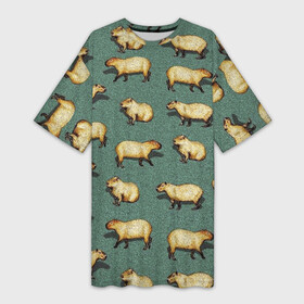 Платье-футболка 3D с принтом Капибары на траве в Петрозаводске,  |  | capybara | водосвинка | животные | капибара
