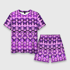 Мужской костюм с шортами 3D с принтом Purple butterflies в Петрозаводске,  |  | background | beautiful | colorful | insect | pattern | wings | бабочки | красивый | красочные | крылья | насекомое | узор | фиолетовый | фон