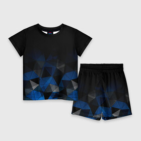 Детский костюм с шортами 3D с принтом Черно синий геометрический в Петрозаводске,  |  | abstract | black | black and blue | blue | geometric | gradient | gray | ombre | polygonal | triangles | абстрактный | геометрический | градиент | омбре | полигональный | серый | синий | треугольники | черно синий | черный | черный и синий