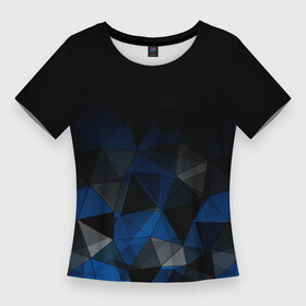 Женская футболка 3D Slim с принтом Черно синий геометрический в Петрозаводске,  |  | Тематика изображения на принте: abstract | black | black and blue | blue | geometric | gradient | gray | ombre | polygonal | triangles | абстрактный | геометрический | градиент | омбре | полигональный | серый | синий | треугольники | черно синий | черный | черный и синий