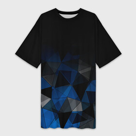 Платье-футболка 3D с принтом Черно синий геометрический в Петрозаводске,  |  | Тематика изображения на принте: abstract | black | black and blue | blue | geometric | gradient | gray | ombre | polygonal | triangles | абстрактный | геометрический | градиент | омбре | полигональный | серый | синий | треугольники | черно синий | черный | черный и синий