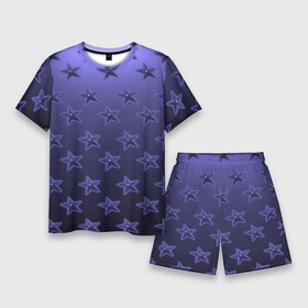 Мужской костюм с шортами 3D с принтом Ночное небо: блестящие звезды в Петрозаводске,  |  | 3д | блеск | блестящий | геометрия | градиент | звезды | небо | ночь | паттерн | перламутровый | симметрия | синий