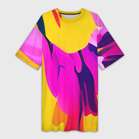 Платье-футболка 3D с принтом Яркие позитивные узоры в Петрозаводске,  |  | abstraction | colors | funny | multicoloured | pattern | pink | positive | red | splashes | yellow | абстракция | веселый | желтый | краска | красный | летний | позитив | пятна | радостный | разноцветный | розовый | узоры | фееричный