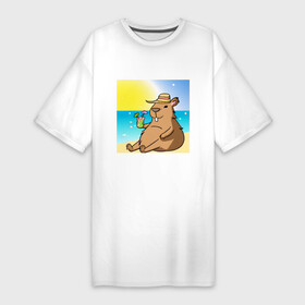 Платье-футболка хлопок с принтом Капибара на пляже в Петрозаводске,  |  | капибара | лето | отдых | пляж