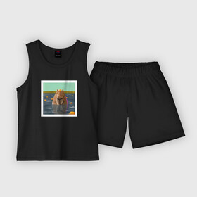 Детская пижама с шортами хлопок с принтом Капибара и мандарины в Петрозаводске,  |  | capybara | kapibara | животное | капибара