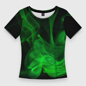 Женская футболка 3D Slim с принтом Зелёный абстрактный дым в Петрозаводске,  |  | abstraction | art | artwork | colorful | colors | dark | darkness | fog | graphics | patterns | smoke | surrealism | абстракция | арт | графика | дым | искусство | разноцветный | сюрреализм | темнота | туман | тьма | узоры | цвета
