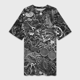 Платье-футболка 3D с принтом Металлические шильдики и брелоки  стимпанк в Петрозаводске,  |  | composition | metal | nameplate | steampunk | trinket | брелок | композиция | металл | стимпанк | шильдик