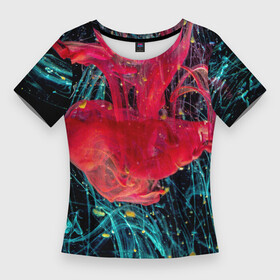 Женская футболка 3D Slim с принтом Абстрактный всплеск розовой и голубой красок в Петрозаводске,  |  | abstraction | art | artwork | colorful | colors | dark | darkness | graphics | paints | patterns | surrealism | sweethuman | sweethumen | абстракция | арт | графика | искусство | краски | разноцветный | сюрреализм | темнота | тьма | узоры | цвета